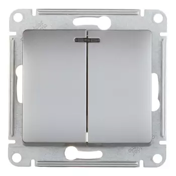 Выключатель Systeme Electric Glossa двухклавишный встраиваемый алюминий с подсветкой (GSL000353)