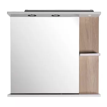 Зеркало с подсветкой с полкой 80х73,8 см в раме белой/дуб золотой АСБ-Мебель Альпина