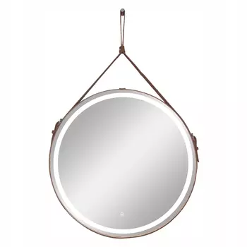 Зеркало с подсветкой круглое 65 см на ремне коричневом с сенсорным включением Continent Amarante (ЗЛП2412)