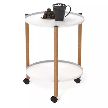 Журнальный столик круглый белый муар/светлый орех Sheffilton SHT-CT62