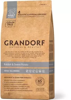 Корм Grandorf беззерновой, для взрослых собак всех пород: кролик с бататом (1 кг)