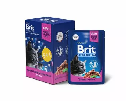 Brit промо-Набор 5+1 Паучи для взрослых кошек с цыпленком и индейкой (510 г)