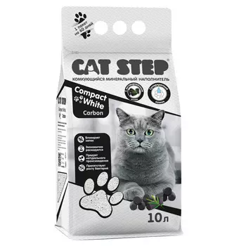 Cat step комкующийся минеральный наполнитель Compact White Carbon (8 кг)