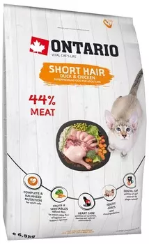 Корм Ontario для короткошерстных кошек, с курицей и уткой (2 кг)