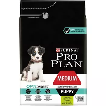 Корм Purina Pro Plan для щенков средних пород для щенков средних пород с чувствительным пищеварением, с высоким содержанием ягненка (12 кг)