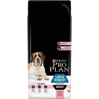 Корм Purina Pro Plan для взрослых собак крупных пород с мощным телосложением с чувствительной кожей, с высоким содержанием лосося (14 кг)