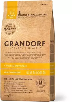 Корм Grandorf для взрослых собак мелких пород: четыре вида мяса с бурым рисом (1 кг)