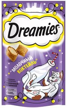 Dreamies лакомство "Молочный коктейль" для взрослых кошек, подушечки с добавлением молока, 60 г (60 г)