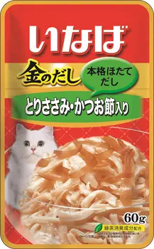 Inaba киннодаси паучи Куриное филе, кацуобуси в желе для кошек (60 г)