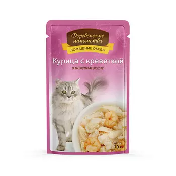 Деревенские лакомства консервы для кошек «Курица с креветкой в нежном желе» (70 г)