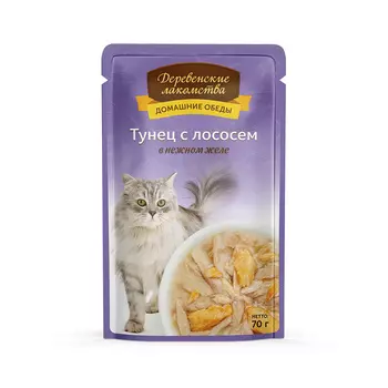 Деревенские лакомства консервы для кошек «Тунец с лососем в нежном желе» (70 г)