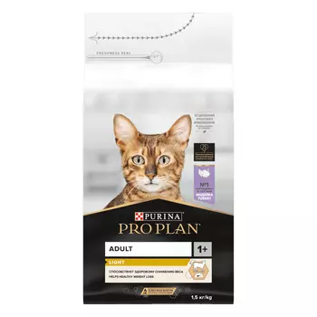 PRO PLAN® сухой корм для взрослых кошек с избыточным весом и склонных к полноте, с высоким содержанием индейки, LIGHT ADULT (1.5 кг)