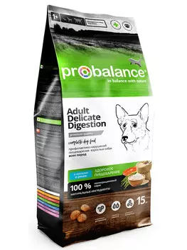 Корм Probalance для собак всех пород, профилактика нарушений пищеварения, с лососем и рисом (15 кг)