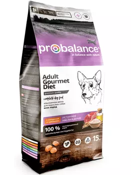 Корм Probalance для взрослых собак всех пород, с говядиной и кроликом, изысканное меню (15 кг)