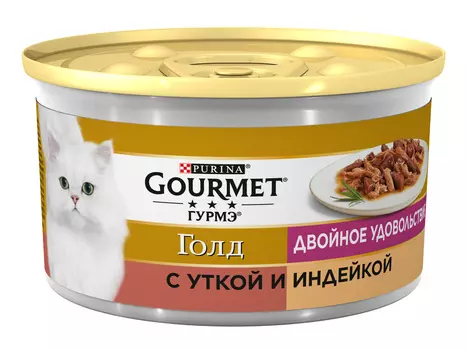Gourmet влажный корм Двойное удовольствие (кусочки в соусе) для кошек, с уткой и индейкой (85 г)