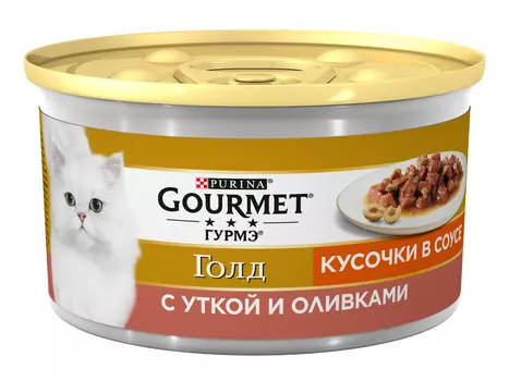 Gourmet голд влажный корм Кусочки в соусе для кошек, с уткой и оливками в соусе (85 г)