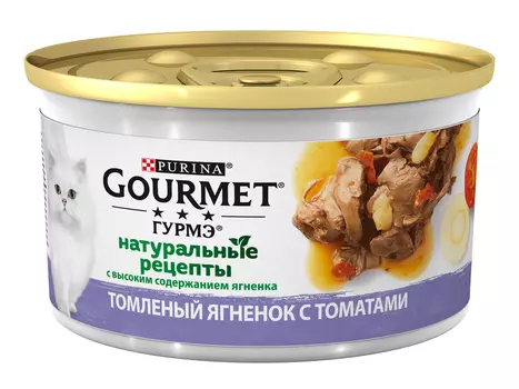 Gourmet влажный корм Натуральные рецепты для кошек, с ягненком и с томатами (85 г)
