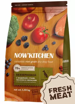 NOW'KITCHEN fresh беззерновой корм для собак старше 7 лет со свежей индейкой, уткой, лососем, Senior Grain-free Recipe, Turkey, Duck, Salmon (5.44 кг)