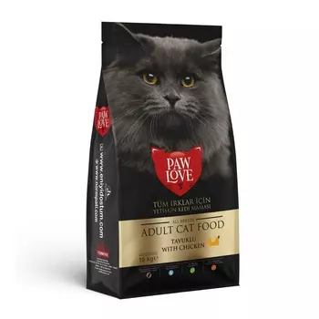 Paw love сухой корм для взрослых кошек всех пород с курицей (15 кг)