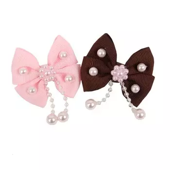 Pinkaholic заколка-бант из ленты с жемчужинками,коричневый (10 г)