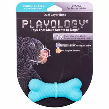 Playology двухслойная жевательная косточка Playology DUAL LAYER BONE с ароматом арахиса, маленькая, цвет голубой (L)