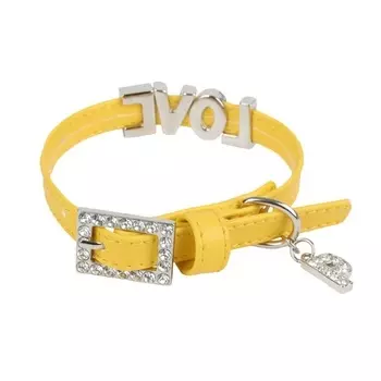 Puppia ошейник из искуственной кожи с пряжкой, декорированной стразами "Нимфа", желтый (S)