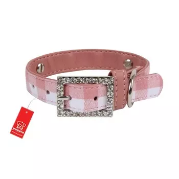 Puppia ошейник из текстиля в клетку, розовый (M)