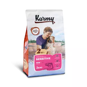 Сухой корм для собак мелких пород с чувствительным пищеварением с лососем (2 кг)