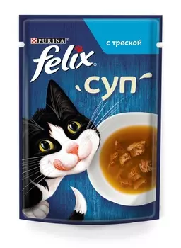 Felix влажный корм Суп для взрослых кошек, с треской (48 г)