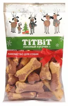 TiTBiT новогодняя коллекция Печенье косточки двухцветные для собак (130 г)