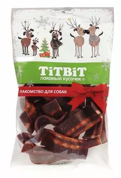 TiTBiT новогодняя коллекция Стрипсы с беконом и говяжьим легким для собак (100 г)