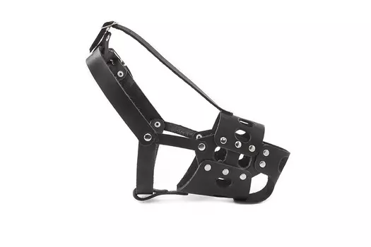 Yami-Yami кожаный вырубной намордник для добермана, с застёжкой "ошейником" (чёрный) (M)