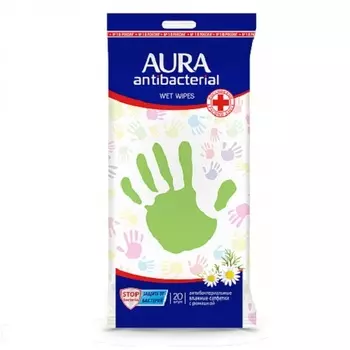 Aura Влажные салфетки антибактериальные Derma Protect с ромашкой 20 шт (Aura, Влажные салфетки)