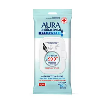 Aura Влажные салфетки для поверхностей Pro expert изопропиловый спирт big-pack 24 шт (Aura, Влажные салфетки)