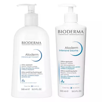 Bioderma Набор Intensive: бальзам 500 мл + очищающий гель 500 мл (Bioderma, Atoderm)