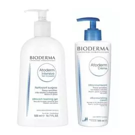 Bioderma Комплект Атодерм Гель-мусс Интенсив, 500мл+Крем с помпой, 500мл (Bioderma, Atoderm)