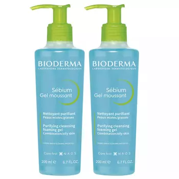 Bioderma Набор: Очищающий гель для жирной и проблемной кожи, 2х200 мл (Bioderma, Sebium)