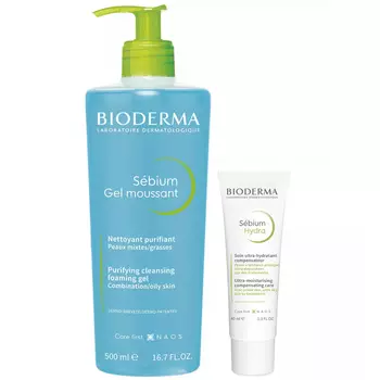 Bioderma Набор: крем Hydra 40 мл + очищающий гель 500 мл (Bioderma, Sebium)