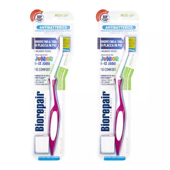 Biorepair Набор: зубная щетка изогнутая детская Curve Junior с 6 до 12 лет, средней мягкости, 2 шт (Biorepair, Уход за зубами)