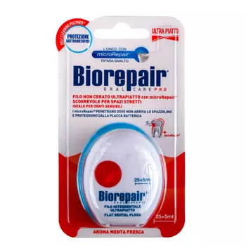 Biorepair Ультраплоская зубная нить без воска для чувст.зубов Ultra-Flat Waxed Floss, 30м (Biorepair, Уход за зубами)