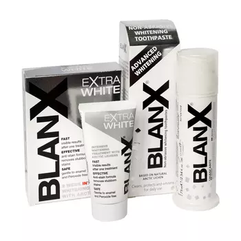 Blanx Курсовое отбеливание: Отбеливающая зубная паста BlanX Extra White, 50 мл + Отбеливающая зубная паста BlanX Advanced Whitening, 75 мл (Blanx, Зубные пасты Blanx)