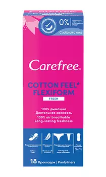 Carefree Ежедневные прокладки с ароматом свежести Cotton Feel FlexiForm Fresh, 18 шт (Carefree, На каждый день)