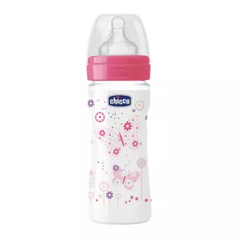 Chicco Бутылочка Girl с силиконовой соской, переменный поток, 2 мес.+, розовая 1 шт. (Chicco, Well-Being)