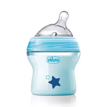 Chicco Бутылочка Голубая Natural Feeling, соска с наклоном и флексорами, 0 мес.+, 150 мл (Chicco, Бутылочки и Соски)