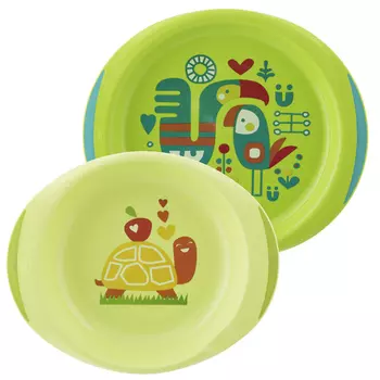 Chicco Набор тарелок, 12+, 2 шт., голубой, зеленый (Chicco, Посуда)