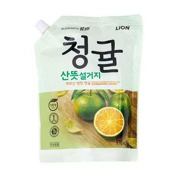 Cj Lion Концентрированное средство для мытья посуды Chamgreen Зеленый цитрус мягкая упаковка 970 мл (Cj Lion, Для посуды)