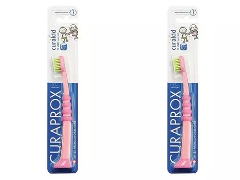 Curaprox Набор: Детская зубная щетка "Куракид" от 0 до 4 лет, с гумированной ручкой, 2 шт (Curaprox, Детская продукция)