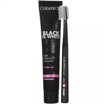 Curaprox Набор: отбеливающая зубная паста 90 мл + ультрамягкая зубная щетка CS 5460 черная со вкусом лайма Black Is White 1 шт (Curaprox, Наборы)