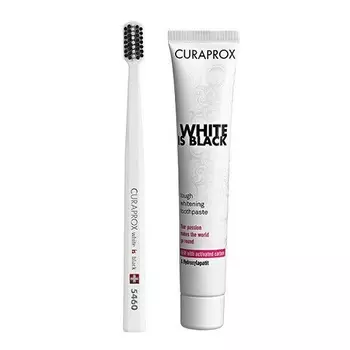 Curaprox Набор: отбеливающая зубная паста 90 мл + ультрамягкая зубная щетка CS 5460 белая со вкусом мяты и лайма White Is Black 1 шт (Curaprox, Наборы)