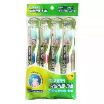 Dental Care Набор: Зубная щетка cо сверхтонкой двойной щетиной (средней жесткости и мягкой) "Ксилит" 4 шт. (Dental Care, Наборы)